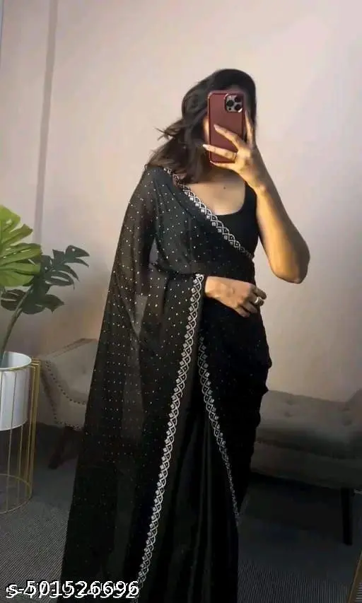 hot fix beautiful designer party wear georgette saree