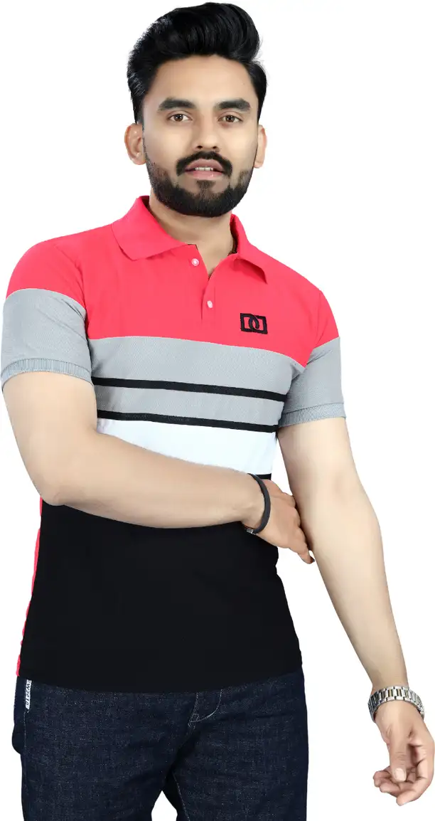 Lonaxa Striped Men Polo Neck Reversible Multicolor T-Shirt