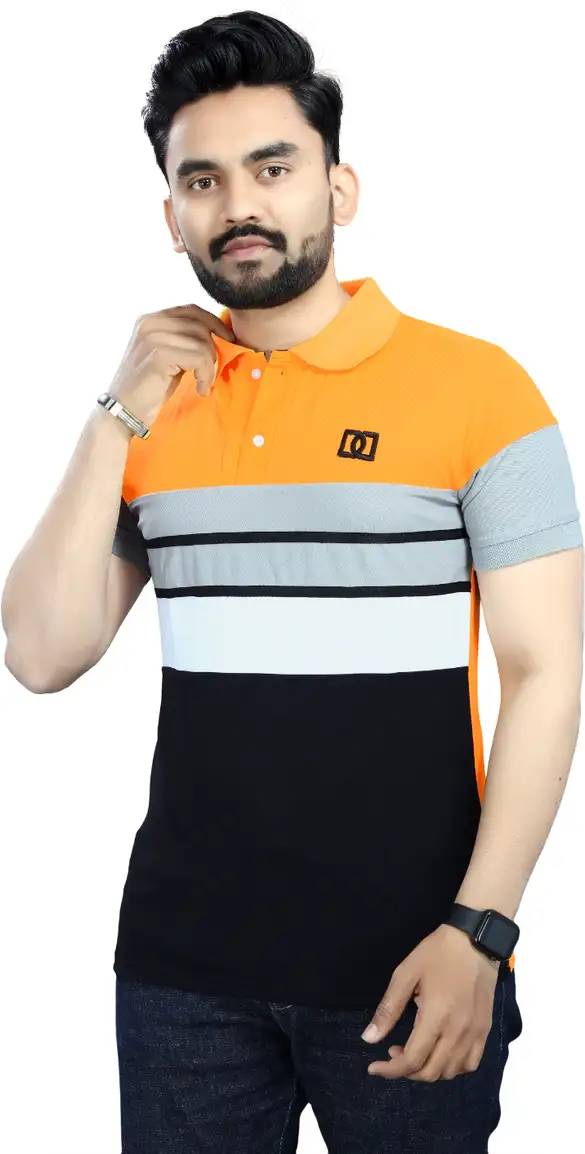 Lonaxa Striped Men Polo Neck Reversible Yellow T-Shirt