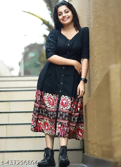 Black Daman Printed Midi dress