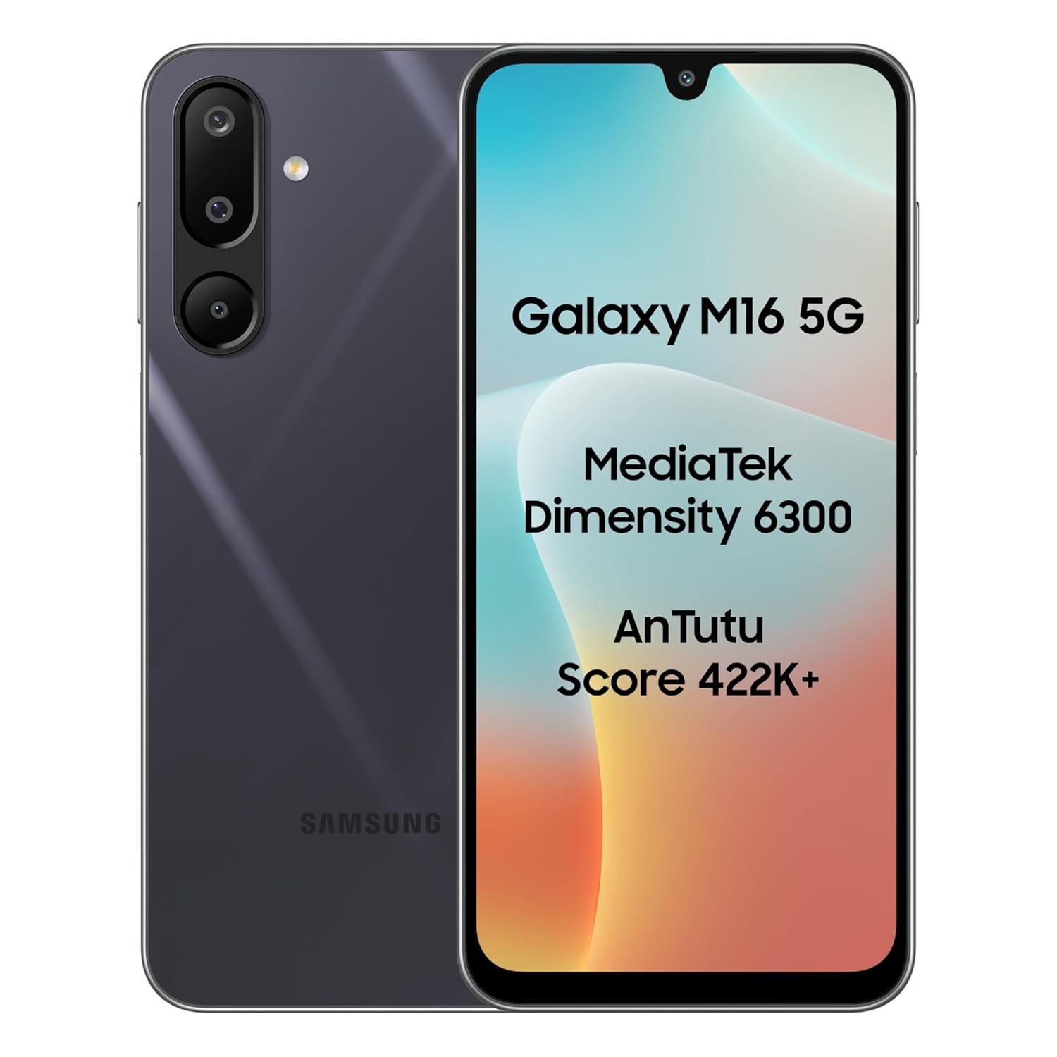 Samsung Galaxy M16 5G (Thunder Black, 8GB RAM, 128 GB Storage) | MediaTek Dimensity 6300 | AnTuTu Score 422K+ | Super Amoled Display | 25W Fast Charging | 6 Gen. of OS Upgrades | Without Charger