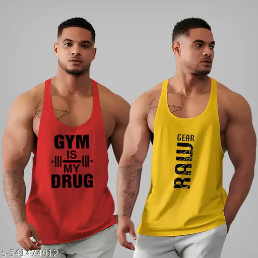 BAB Men’s Round Neck Gym Vest | Men Regular Fit Gym Vest | Men Vest Combo | Polyester Printed Vest | Stylish & Comfortable Vest Pack Of 2