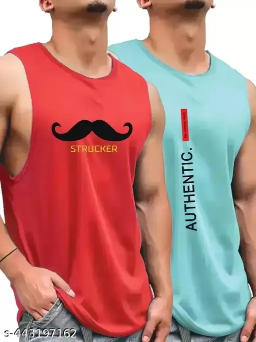 1. Men’s Round Neck Gym Vest / Men Regular Fit Gym Vest / Men Vest Combo / Polyester Printed Vest / Stylish & Comfortable Vest Pack Of 2