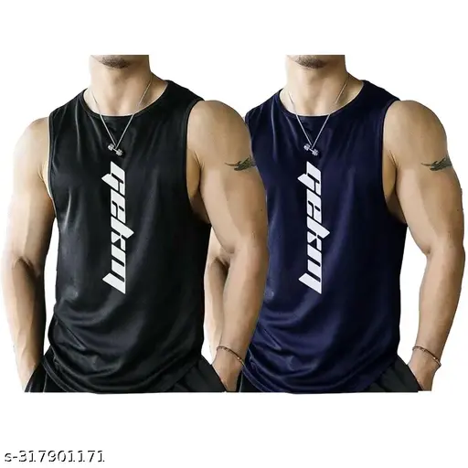Fastcolor Men's Printed Black Innerwear Vests