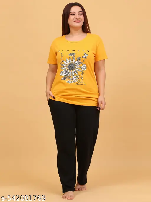 WOMENS HALF PRINTED PRINTED TOP & BOTTOM SET