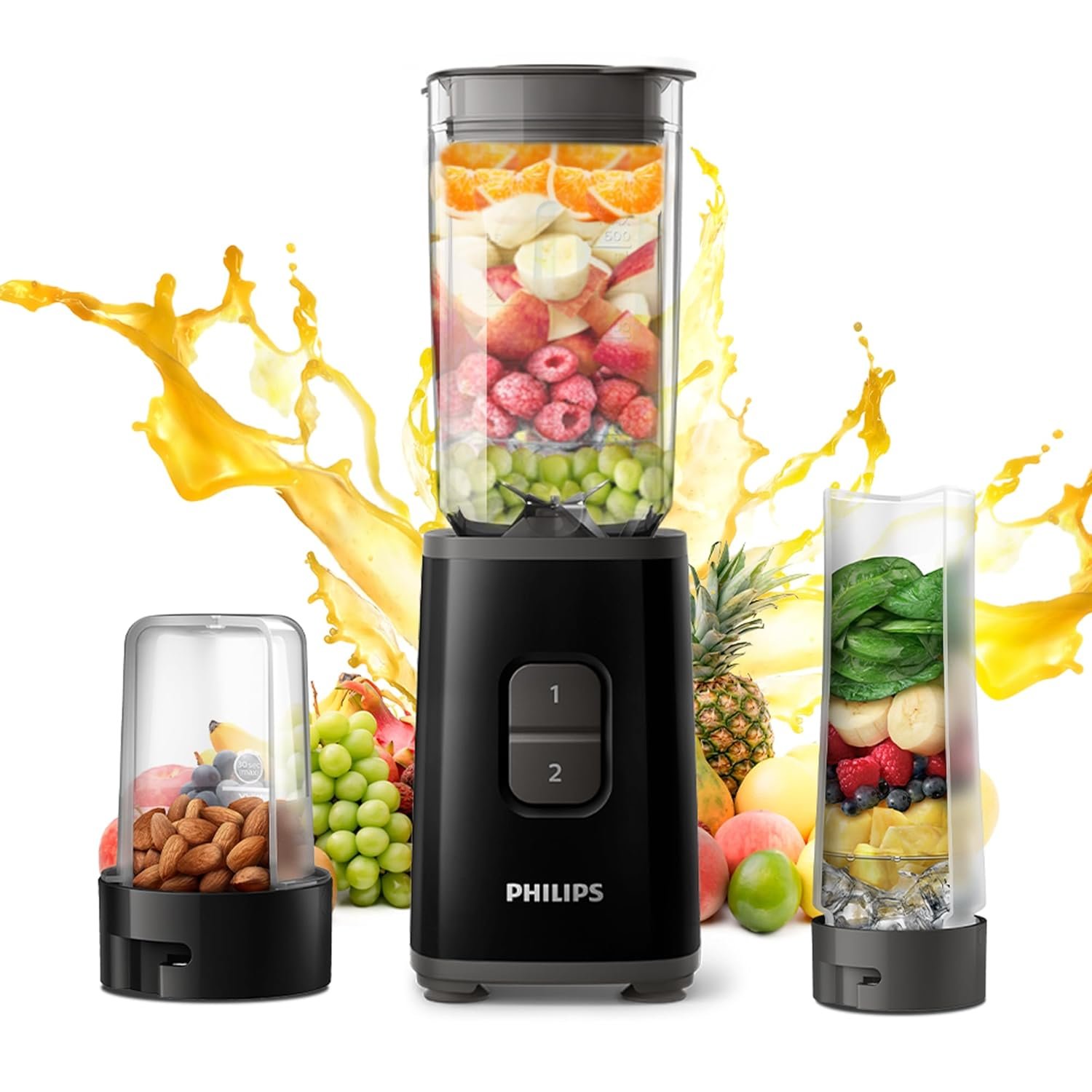 Philips HR2603/90 Mini Blender Mixer Grinder | Smoothie Maker | 350W Power | 3-Jar Capacity | With Variable Speed Control | Perfect for Smoothies, Mixing & More
