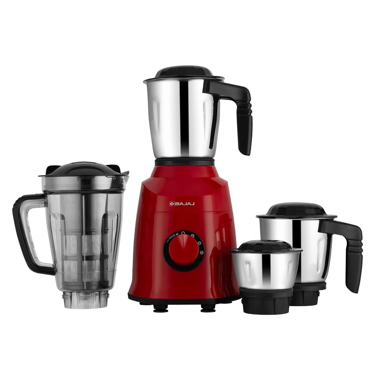Bajaj Military Series Rex 750W 4 Jar Mixer Grinder | DuraCut Blades | 2-In-1 Function Blade In Dry Jar | 2 Yrs Warranty 【Red/Black】