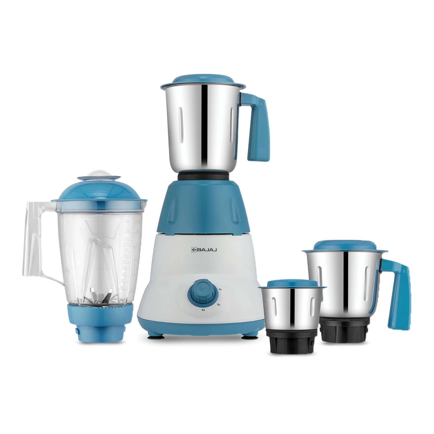 Bajaj Rex Dlx Mixer Grinder 750 Watts Mixie For Kitchen With Nutri-Pro Feature | 4 Stainless Steel Mixer Jars | Multifunctional Blade Dry & Wet Grinding Overload Protector | 1 Yr Warranty 【White/Blue】