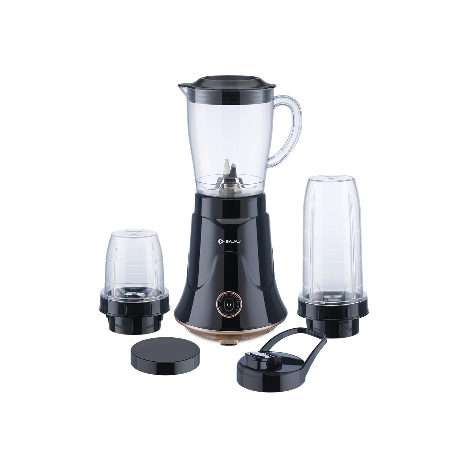 Bajaj NX-01 300 Watts Mixer Grinder | Bullet Mixer Grinder With Powerful Titan Motor & Nutri-Pro Feature | 3 Unbreakable Multipurpose Tranparent Jars | 2 Yrs Warranty 【Black & Copper】