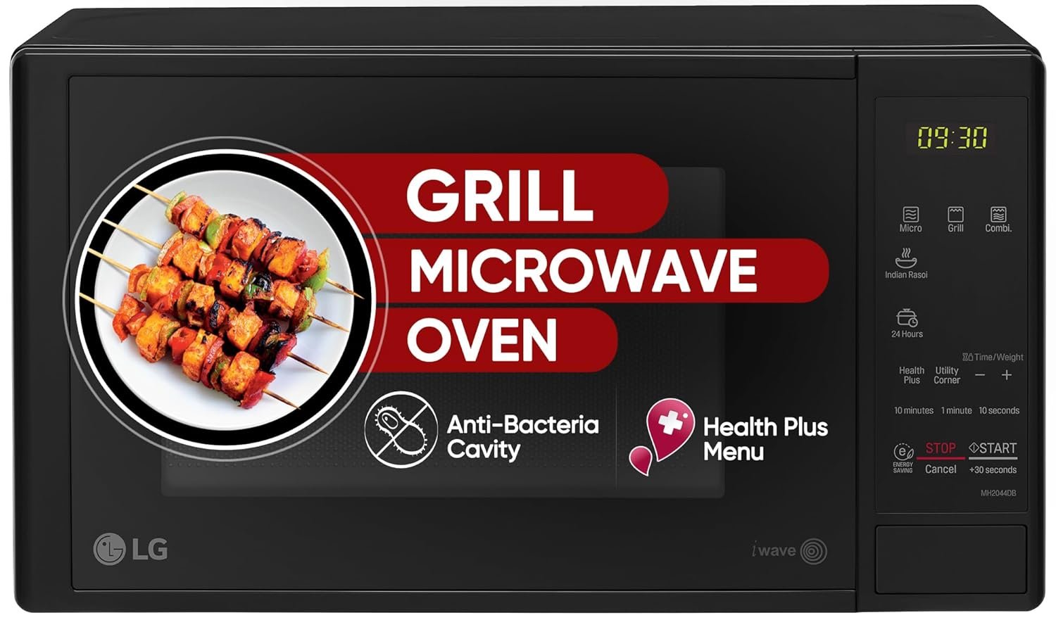 LG 20 L Grill Microwave Oven (MH2044DB, Black, Quartz Heater, I-Wave Technology, Indian Cuisine, Auto Cook Menu, Steam Clean, Anti-Bacterial Cavity & Health plus Menu)