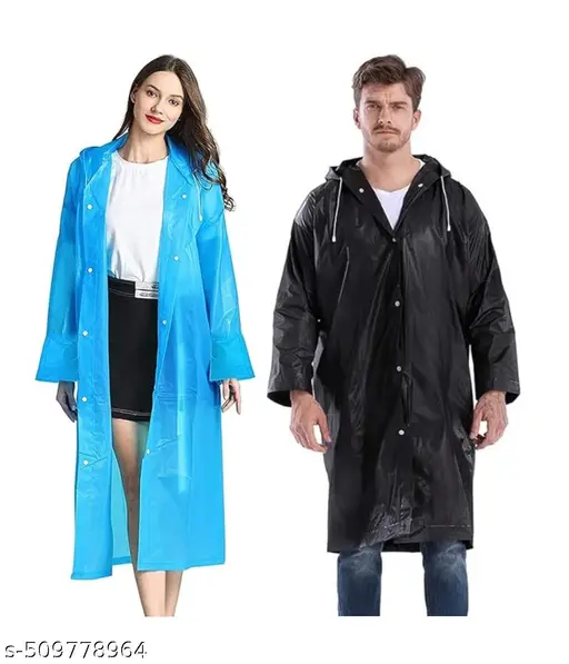 Bmode Solid Men & Women Raincoat Pack of 2 (SkyBlue,Black)