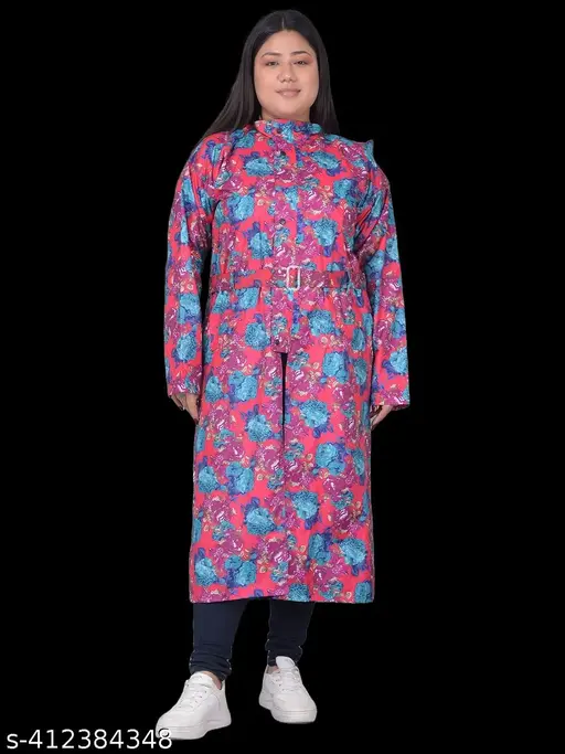 Dollar Rainguard Women's PVC Full Sleeve Solid Long Raincoat With Adjustable Hood and Pocket