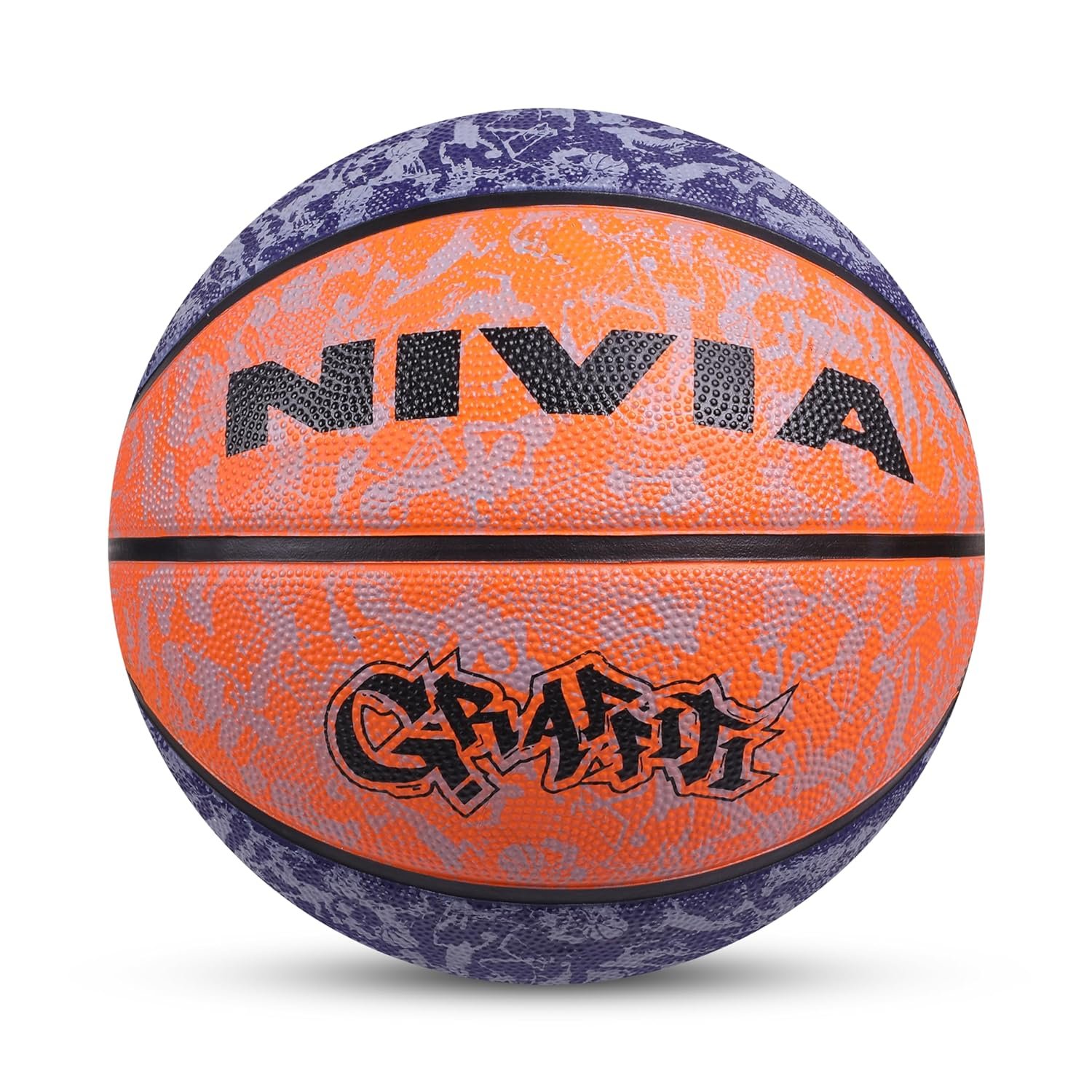 Nivia Graffiti Basketball, As per Basic Standard, 8 Panels, Molded Durable Rubber Cover with Pebbled Texture, Butyl Threadwounded Bladder, Made for Beginners, to Play on All Indoor & Outdoor Surfaces