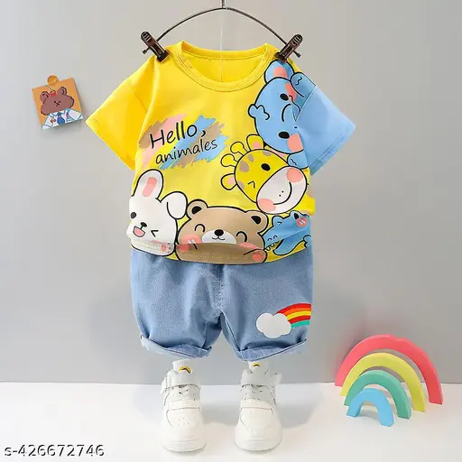 Snoopie Stylish Unisex Latest Clothing Set For Kids (Yellow)