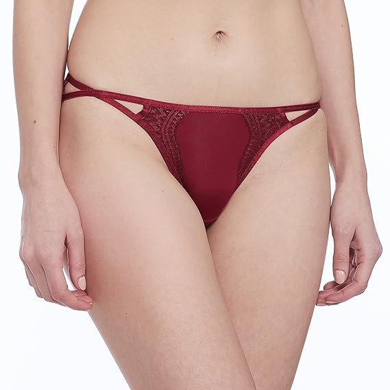 Enamor P040 Low Waist Medium Coverage Long Lasting Satin Fabric Bikini Panty for Women with Crisscross String and Embroidered Lace