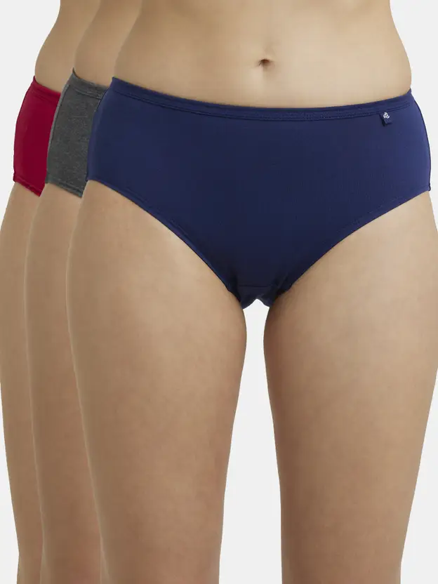 Pack of 3 1406 High Coverage Super Combed Cotton with StayFresh Treatment Women Hipster Multicolor Panty - L Size