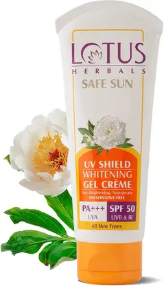 LOTUS Sunscreen - SPF 40 PA+++ Safe Sun UV Shield Whitening Gel Cream SPF 50 UVB & IR PA+++ 