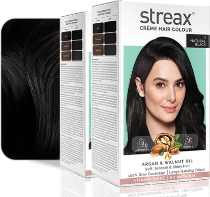 Streax Cream Hair Colour-Pack of 2 ,140 ml , Natural Black No-1