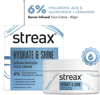 Streax Hydrate & Shine Serum Infused Face Cream Gel,6% Glutathione, 