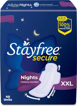 STAYFREE Secure Nights|Cottony Comfort leakage protection|Odour Control Sanitary Pad 