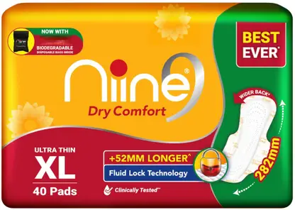 niine Dry Comfort Ultra Thin XL | Fluid Lock Gel Technology & Disposable Bags Inside Sanitary Pad  