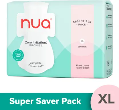 Nua Complete Comfort 30 Medium Flow XL | Essentials Pack | 4X Comfort Sanitary Pad  
