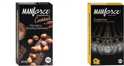 MANFORCE Cocktail Condoms with Dotted-Rings, Hazelnut & Chocolate Flavoured- 10 Pieces & Overtime Pineapple 3in1 (Ribbed, Contour, Dotted) Condoms - 10 Pieces Condom