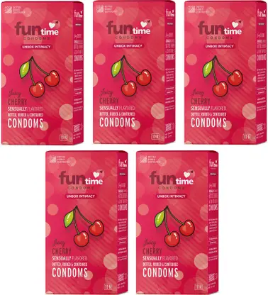 Funtime Juicy Cherry Flavoured Dotted Condoms | Ribbed & Lubricated for Extra Pleasure Condom 