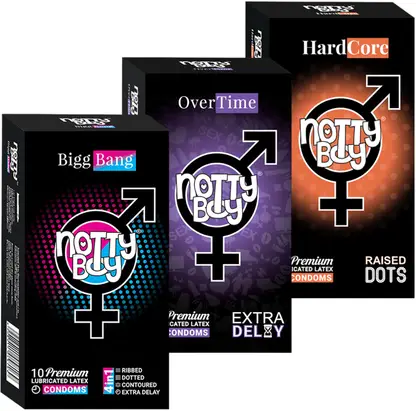 NottyBoy 4in1 Extreme Delay Extra Time Condoms | Ribbed & Heavy Dots Condom