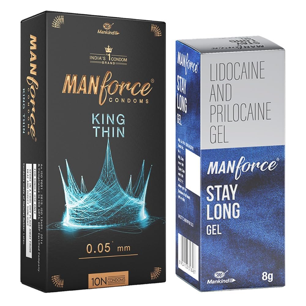 Manforce King Thin Ultra-Thin Unflavoured Condoms 10 Pieces & Manforce Staylong Gel