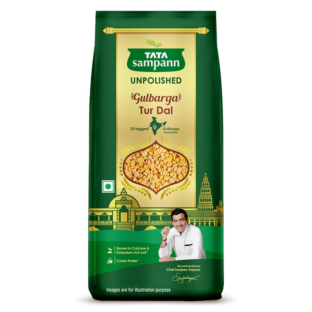 Tata Sampann Unpolished Gulbarga Tur Dal, 1kg, GI Tagged Premium Patka Dal, Grown in Calcium & Potassium Rich Soil