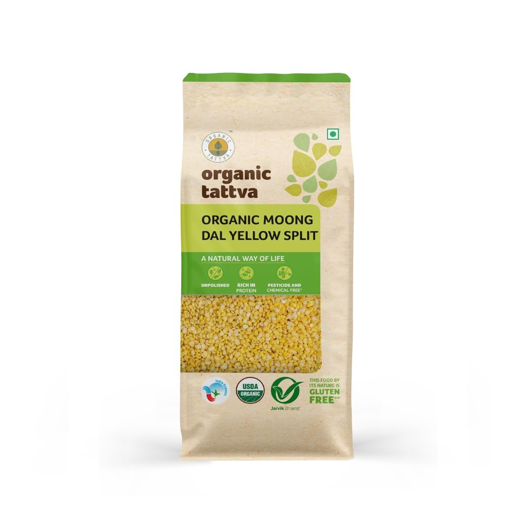 Organic Tattva, Moong Dal Yellow Split, 1kg | Rich in Protein | Naturally Gluten Free | Unpolished Dal | Pesticide and Chemical Free 